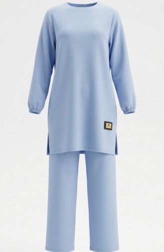 طقم مكون من قطعتين، سترة وبنطال، مزين بشعار، أزرق، 0231-05 0231-05