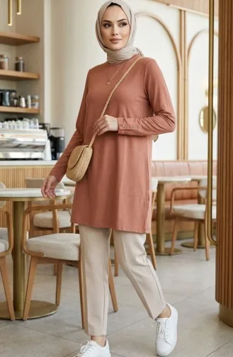 Lange Tunika Aus Viskose 5026-15 Braun 5026-15