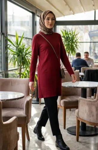 Lange Tunika Aus Viskose 5026-16 Burgunderrot 5026-16