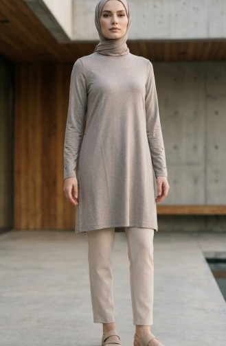 تونيك طويل من الفسكوز 5026-18 لون المنك الداكن 5026-18