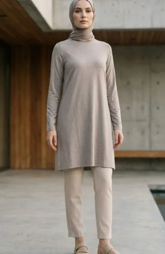 Lange Tuniek Van Viscose 5026-18 Donkere Nerts 5026-18