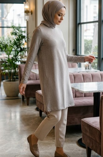 تونيك طويل من الفسكوز 5026-18 لون المنك الداكن 5026-18