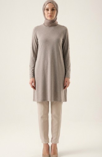 تونيك طويل من الفسكوز 5026-18 لون المنك الداكن 5026-18