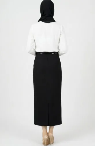 Double Fabric Belted Pencil Skirt 2252-01 Black 2252-01