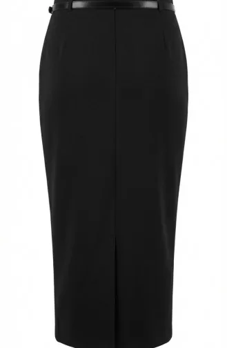 Double Fabric Belted Pencil Skirt 2252-01 Black 2252-01