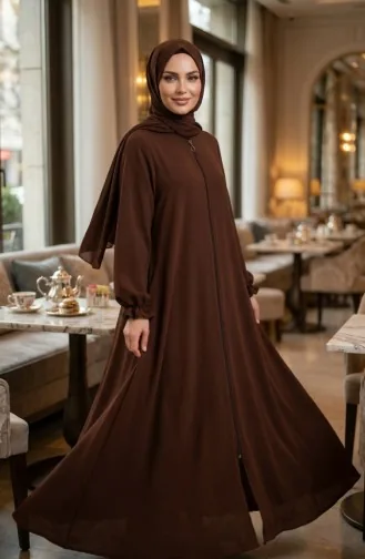 عباية مولانا من قماش أيروبين بأكمام مطاطية وسحاب، 4140-01 بني 4140-01