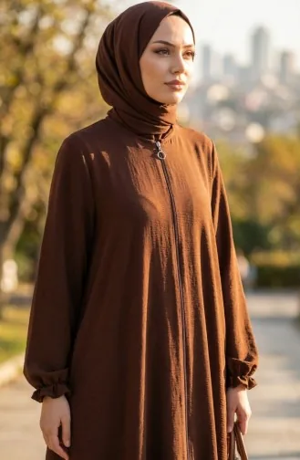 عباية مولانا من قماش أيروبين بأكمام مطاطية وسحاب، 4140-01 بني 4140-01