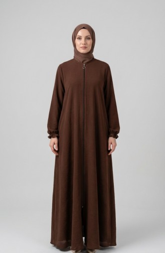 Abaya Mevlana En Tissu Aerobin Manches élastiquées Et Fermeture éclair Marron 4140-01 4140-01