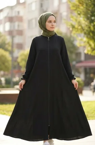 Aerobin Kumaş Kolu Lastikli Fermuarlı Mevlana Ferace 4140-03 Siyah