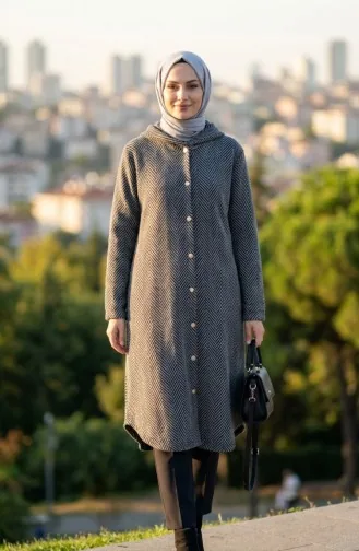 Kapuzenmantel Aus Kaschmir Mit Knopfleiste 0201-20 Anthrazit 0201-20