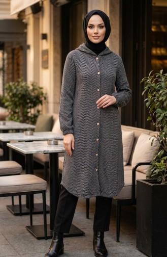 Kapüşonlu Düğmeli Kaşe Kap 0201-20 Antrasit