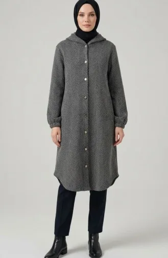 Kapuzenmantel Aus Kaschmir Mit Knopfleiste 0201-20 Anthrazit 0201-20