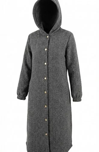 Kapuzenmantel Aus Kaschmir Mit Knopfleiste 0201-20 Anthrazit 0201-20