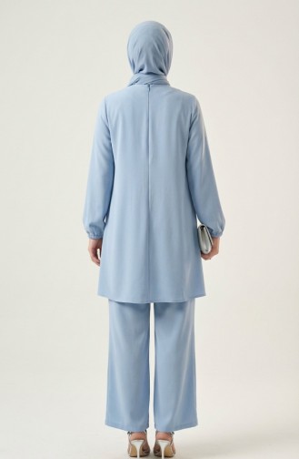 طقم مكون من قطعتين سترة وبنطال مزينان بالأحجار، أزرق، 0230-06 0230-06