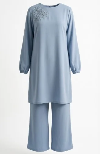 Tuniek En Broek Met Steenversiering Tweedelig Set 0230-06 Blauw 0230-06