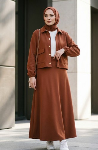 Scuba Kumaş Ceket Elbise ikili Takım 0233-01 Taba