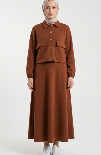 Scuba Kumaş Ceket Elbise ikili Takım 0233-01 Taba