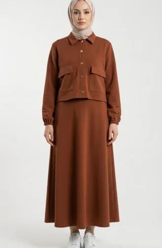 طقم مكون من قطعتين من قماش الغوص، جاكيت وفستان، 0233-01، لون بني فاتح 0233-01