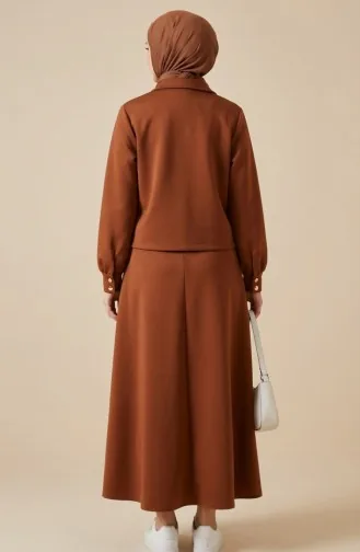 طقم مكون من قطعتين من قماش الغوص، جاكيت وفستان، 0233-01، لون بني فاتح 0233-01