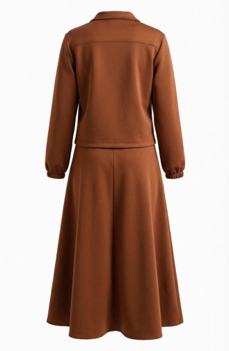 Scuba Kumaş Ceket Elbise ikili Takım 0233-01 Taba