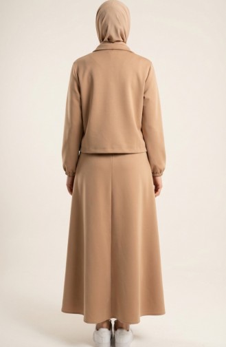 Zweiteiliges Set Aus Scuba-Stoffjacke Und -Kleid 0233-02 Milchkaffee 0233-02