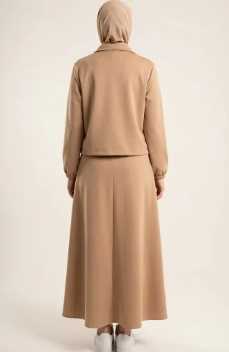 Tweedelig Setje Van Jasje En Jurk Van Scuba-stof 0233-02 Milky Coffee 0233-02