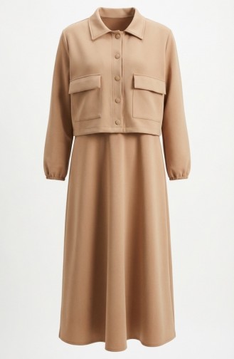 Zweiteiliges Set Aus Scuba-Stoffjacke Und -Kleid 0233-02 Milchkaffee 0233-02