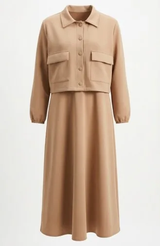 Tweedelig Setje Van Jasje En Jurk Van Scuba-stof 0233-02 Milky Coffee 0233-02