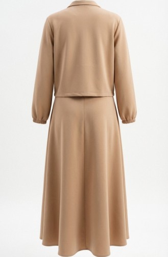 Zweiteiliges Set Aus Scuba-Stoffjacke Und -Kleid 0233-02 Milchkaffee 0233-02
