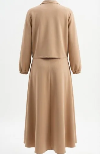 Tweedelig Setje Van Jasje En Jurk Van Scuba-stof 0233-02 Milky Coffee 0233-02