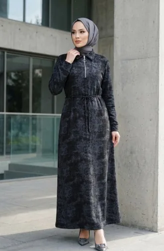 Hemdkragenkleid Aus Modal Mit Reißverschluss Und Schnürung 0235-04 Schwarz 0235-04
