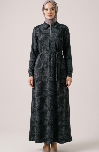 Robe En Modal à Col Chemise Fermeture éclair Et Lacets 0235-04 Noir 0235-04