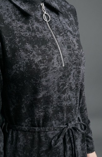 Robe En Modal à Col Chemise Fermeture éclair Et Lacets 0235-04 Noir 0235-04