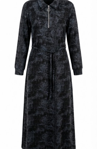 Robe En Modal à Col Chemise Fermeture éclair Et Lacets 0235-04 Noir 0235-04