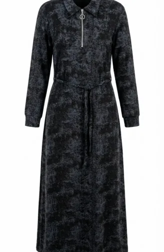 Hemdkragenkleid Aus Modal Mit Reißverschluss Und Schnürung 0235-04 Schwarz 0235-04