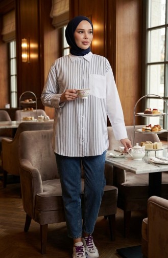 Garnished Striped Shirt 4815-01 Navy Blue 4815-01