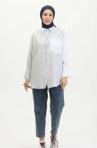 Gegarneerd Gestreept Overhemd 4815-01 Marineblauw 4815-01