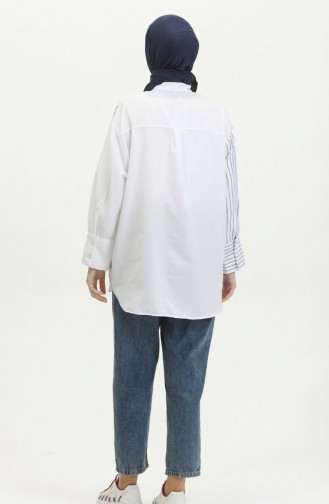 Garnished Striped Shirt 4815-01 Navy Blue 4815-01