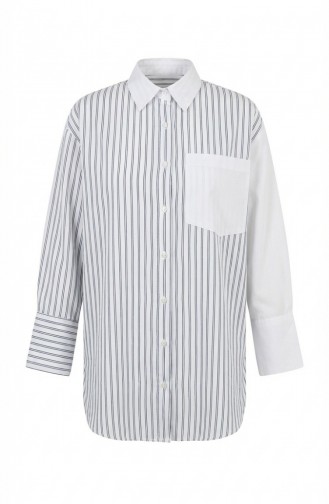 Garnished Striped Shirt 4815-01 Navy Blue 4815-01