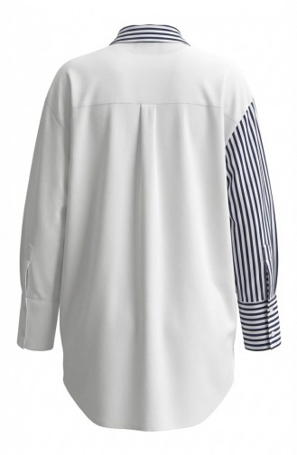 Garnished Striped Shirt 4815-01 Navy Blue 4815-01