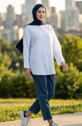 Gegarneerd Gestreept Overhemd 4815-02 Blauw 4815-02