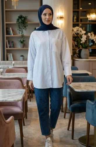 Garniertes Gestreiftes Hemd 4815-02 Blau 4815-02