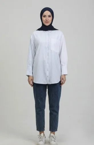 Garniertes Gestreiftes Hemd 4815-02 Blau 4815-02