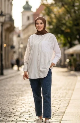 Garnished Striped Shirt 4815-03 Mink 4815-03