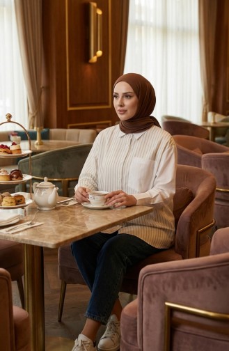 Gegarneerd Gestreept Overhemd 4815-03 Mink 4815-03