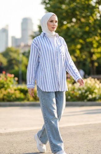 قميص بخطوط كتان 4817-01 انديجو 4817-01