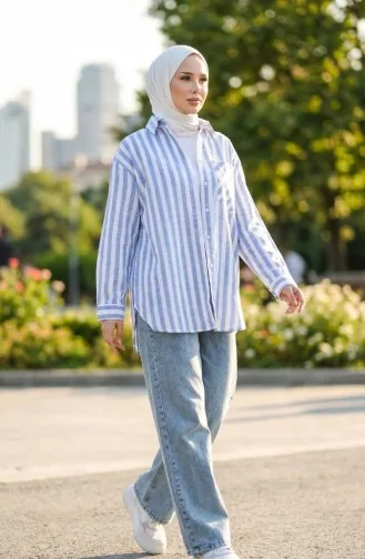 Gestreept Overhemd Van Linnenmix 4817-01 Indigo 4817-01