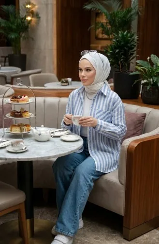 Gestreept Overhemd Van Linnenmix 4817-01 Indigo 4817-01