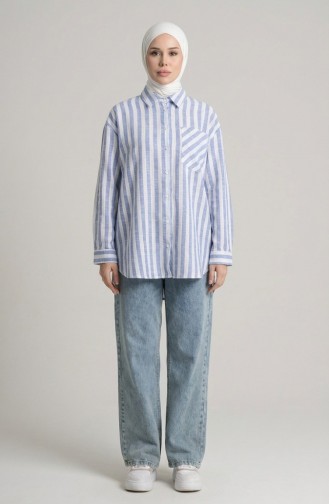 قميص بخطوط كتان 4817-01 انديجو 4817-01