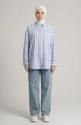 Gestreept Overhemd Van Linnenmix 4817-01 Indigo 4817-01